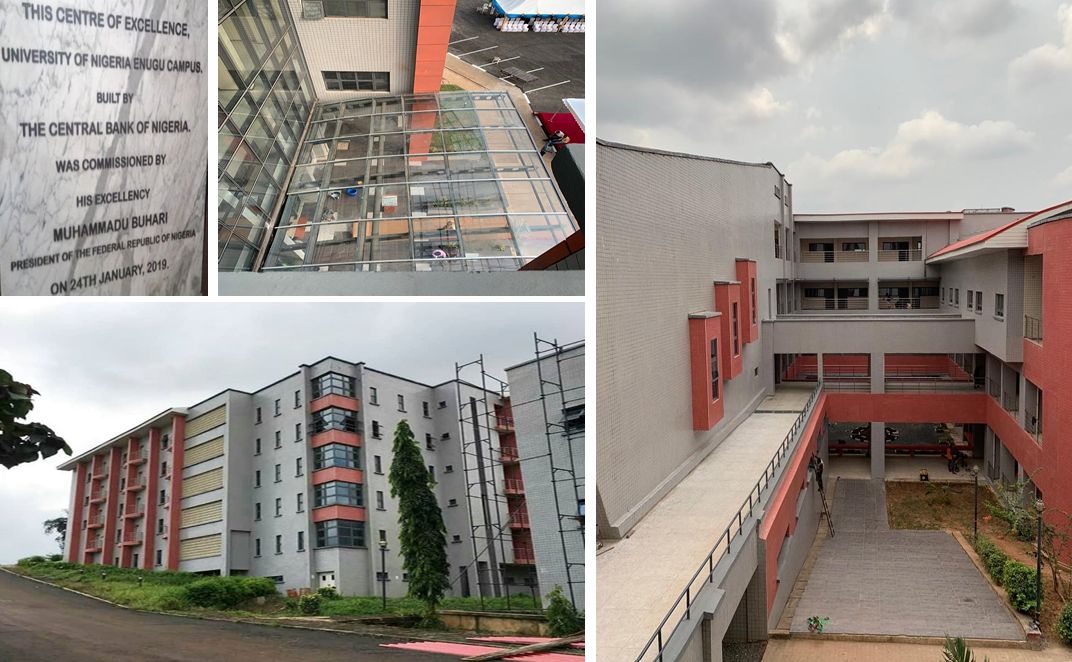 Central Bank of Nigeria Centre of Excellence, UNEC and commissioning plaque and building views