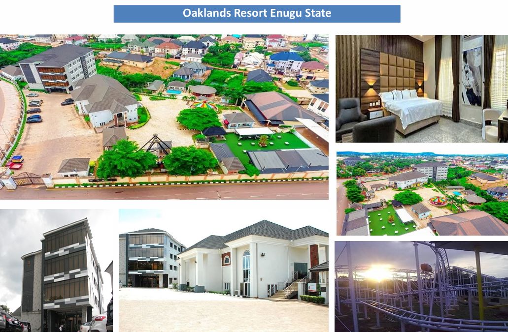 Oaklands Resort Enugu State and aerial view, guest room and exterior